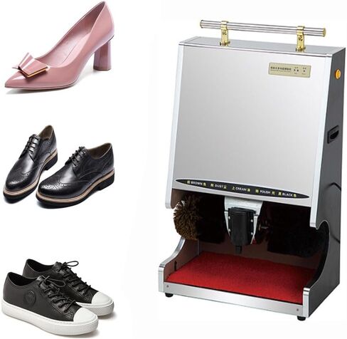 JOSBY 100W Automatic Shoe Polisher, Automatic Induction Shoe Polishing Machine, 100ml Oil Cup Capacity, Stainless Steel Multifunctional Electric Mechanical Sole Cleaning Machine, for Sales Center in Saudi Arabia