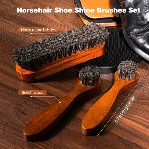 Topus 8 Pieces Shoe Polish Kit, Includes 2Pcs 1.4Oz Brown Shoe Wax, 3 Pieces Horsehair Boots Brushes, 2Pcs Shine Cloths in Kuwait