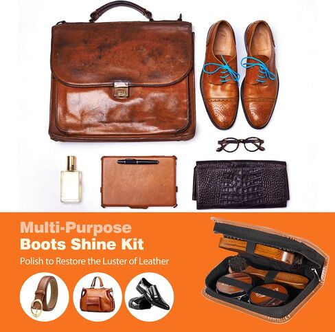 Topus 8 Pieces Shoe Polish Kit, Includes 2Pcs 1.4Oz Brown Shoe Wax, 3 Pieces Horsehair Boots Brushes, 2Pcs Shine Cloths in Kuwait