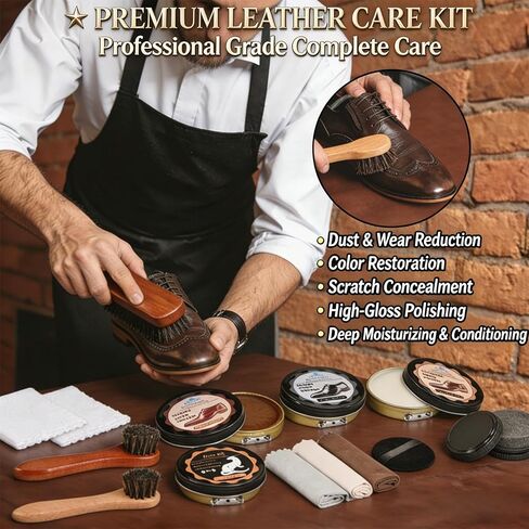 Cieex Shoe Polish Kit – 15PCS Shoe Care Kit with Black Brown Neutral Polish & Mink Oil, 3 Horsehair Brushes, Shoe Shine Kit for Leather Shoes & Boots with Travel Leather Bag – Gift for Men & Women in Saudi Arabia