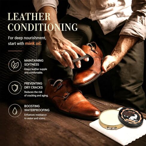 Cieex Shoe Polish Kit – 15PCS Shoe Care Kit with Black Brown Neutral Polish & Mink Oil, 3 Horsehair Brushes, Shoe Shine Kit for Leather Shoes & Boots with Travel Leather Bag – Gift for Men & Women in Saudi Arabia