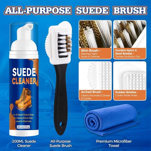 Suede Shoe Cleaner Kit 6.76 fl oz, Suede and Nubuck Shoe Cleaner with Brush and Cloth in Saudi Arabia