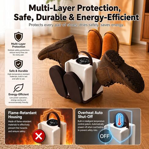 6-Arm Shoe Dryer and Deodorizer, Foldable Shoe Dryer with Timer for 3 Pairs, Suitable for all Types of Shoes, Fast 360° Drying Shoe Rack for Sneakers, Gloves, Socks，Safe for Family in Saudi Arabia