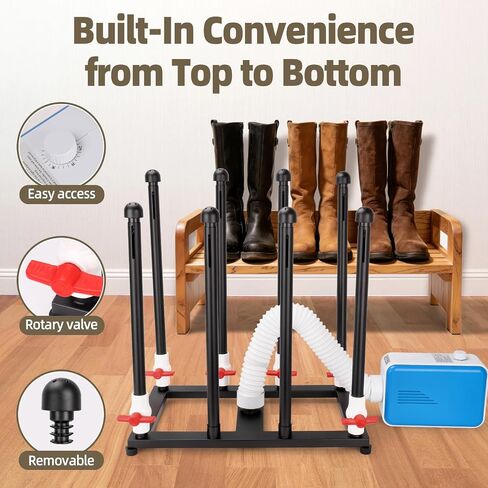 Boot Dryer, 4-Pair Upgraded Heat Blower, Fast Drying Deodorizer with 8 Air Ducts, US Plug for Work Boots, Gloves, Helmets, Home & Travel Black in Saudi Arabia