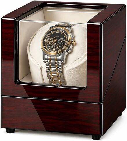 Watch Winders for Automatic Watches, Single Watch Winder with Ultra-Quiet Japanese Motor, High-Gloss Piano Finish Watch Winder Box, Battery & DC Adapter, Gifts for Men & Collectors, UXSYQ001Y in Kuwait