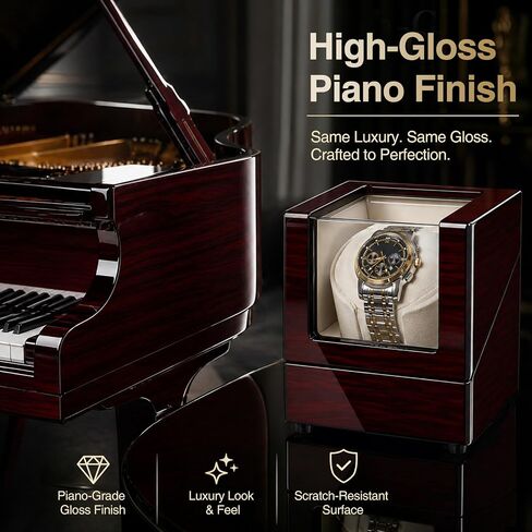 Watch Winders for Automatic Watches, Single Watch Winder with Ultra-Quiet Japanese Motor, High-Gloss Piano Finish Watch Winder Box, Battery & DC Adapter, Gifts for Men & Collectors, UXSYQ001Y in Kuwait