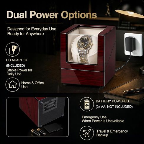 Watch Winders for Automatic Watches, Single Watch Winder with Ultra-Quiet Japanese Motor, High-Gloss Piano Finish Watch Winder Box, Battery & DC Adapter, Gifts for Men & Collectors, UXSYQ001Y in Kuwait