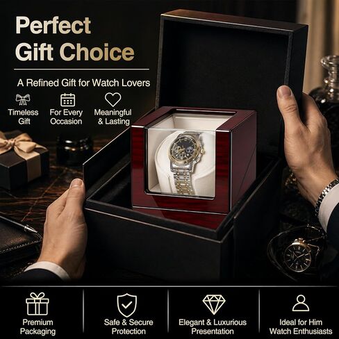 Watch Winders for Automatic Watches, Single Watch Winder with Ultra-Quiet Japanese Motor, High-Gloss Piano Finish Watch Winder Box, Battery & DC Adapter, Gifts for Men & Collectors, UXSYQ001Y in Kuwait