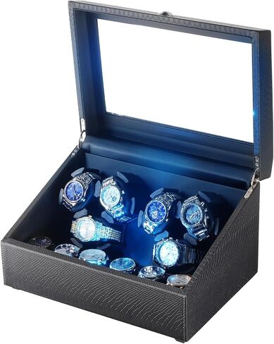 Isili Watch Winder for Automatic Watches, Luxury Watch Winders with LED Light, 6 Watch Winder + 6 Storage Case with Quiet Motor, Gift for Man & Woman (PU Snakeskin) in Saudi Arabia