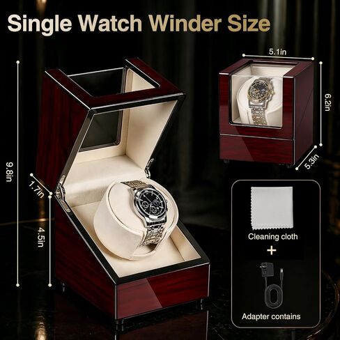 Watch Winders for Automatic Watches, Single Watch Winder with Ultra-Quiet Japanese Motor, High-Gloss Piano Finish Watch Winder Box, Battery & DC Adapter, Gifts for Men & Collectors, UXSYQ001Y in Kuwait