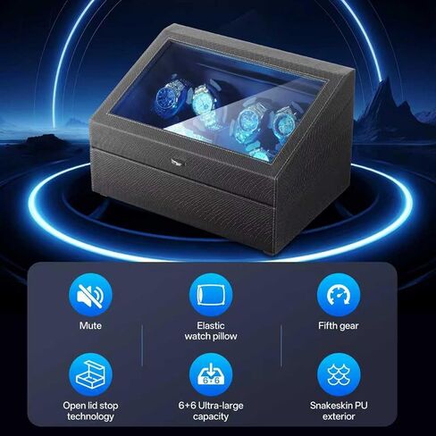 Isili Watch Winder for Automatic Watches, Luxury Watch Winders with LED Light, 6 Watch Winder + 6 Storage Case with Quiet Motor, Gift for Man & Woman (PU Snakeskin) in Saudi Arabia