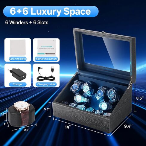 Isili Watch Winder for Automatic Watches, Luxury Watch Winders with LED Light, 6 Watch Winder + 6 Storage Case with Quiet Motor, Gift for Man & Woman (PU Snakeskin) in Saudi Arabia