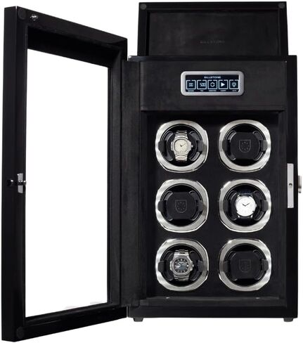 BILLSTONE Northcraft 6 Fingerprint Automatic Watch Winder Box for Automatic Watches, 6 Slot with LCD Control and Aramid Fiber Interior in Saudi Arabia