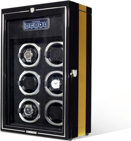 BILLSTONE Northcraft 6 Fingerprint Automatic Watch Winder Box for Automatic Watches, 6 Slot with LCD Control and Aramid Fiber Interior in Saudi Arabia