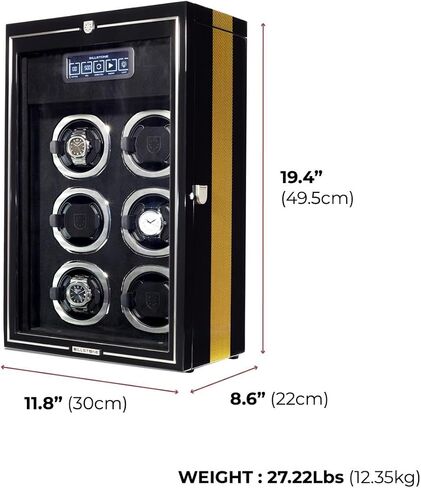 BILLSTONE Northcraft 6 Fingerprint Automatic Watch Winder Box for Automatic Watches, 6 Slot with LCD Control and Aramid Fiber Interior in Saudi Arabia