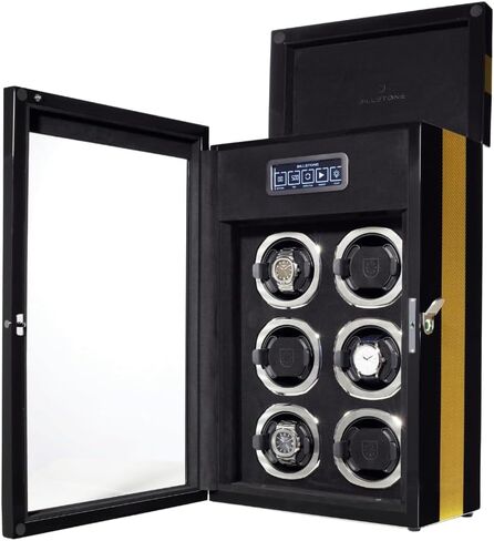 BILLSTONE Northcraft 6 Fingerprint Automatic Watch Winder Box for Automatic Watches, 6 Slot with LCD Control and Aramid Fiber Interior in Saudi Arabia