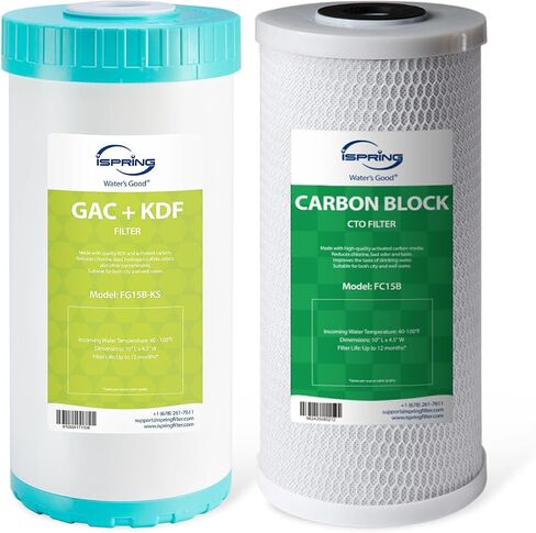 iSpring F2WGB21BKS Whole House 4.5"x10" Water Filtration CTO Carbon Block and GAC+KDF Water Filter Replacement Cartridge Pack Set for WGB21B-KS in Kuwait