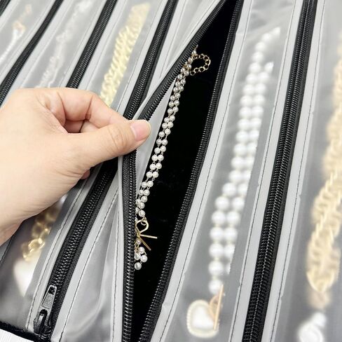 UnionPlus Velvet Jewelry Roll Organizer, 9/11 Grids – Travel Jewelry Case with Zippered Compartments for Necklaces – Compact Portable Jewelry Storage, Black in Saudi Arabia