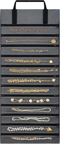 UnionPlus Velvet Jewelry Roll Organizer, 9/11 Grids – Travel Jewelry Case with Zippered Compartments for Necklaces – Compact Portable Jewelry Storage, Black in Saudi Arabia