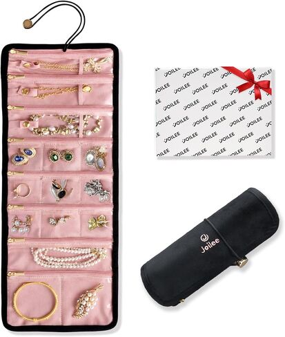 Travel Jewelry Organizer Case, Foldable Velvet Jewelry Roll for Women, Tangle-Free Necklace Storage Bag, Small Portable Jewelry Wrap for Rings, Earrings, Anti-Tarnish Travel Essentials, Black in Kuwait