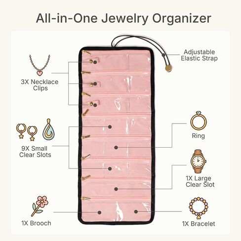 Travel Jewelry Organizer Case, Foldable Velvet Jewelry Roll for Women, Tangle-Free Necklace Storage Bag, Small Portable Jewelry Wrap for Rings, Earrings, Anti-Tarnish Travel Essentials, Black in Kuwait