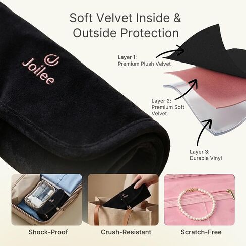 Travel Jewelry Organizer Case, Foldable Velvet Jewelry Roll for Women, Tangle-Free Necklace Storage Bag, Small Portable Jewelry Wrap for Rings, Earrings, Anti-Tarnish Travel Essentials, Black in Kuwait