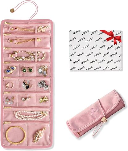Travel Jewelry Organizer Case, Foldable Velvet Jewelry Roll for Women, Tangle-Free Necklace Storage Bag, Small Portable Jewelry Wrap for Rings, Earrings, Anti-Tarnish Travel Essentials, Black in Kuwait