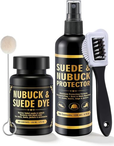 Lounsweer Black 8oz Suede & Nubuck Dye and Waterproofing Spray Kit, Restore Faded Color & Protect from Water, Oil & Stains in Kuwait