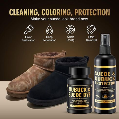 Lounsweer Black 8oz Suede & Nubuck Dye and Waterproofing Spray Kit, Restore Faded Color & Protect from Water, Oil & Stains in Kuwait