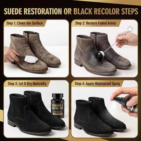 Lounsweer Black 8oz Suede & Nubuck Dye and Waterproofing Spray Kit, Restore Faded Color & Protect from Water, Oil & Stains in Kuwait