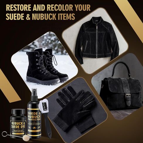 Lounsweer Black 8oz Suede & Nubuck Dye and Waterproofing Spray Kit, Restore Faded Color & Protect from Water, Oil & Stains in Kuwait