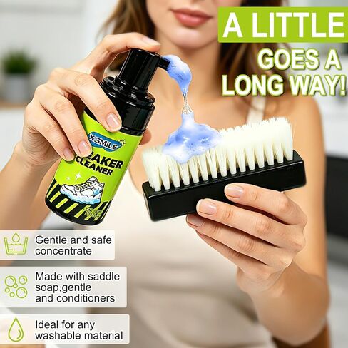 X-SMILE Sneaker Cleaning Kit, Foam Cleaner for White Shoes, PU & Synthetic, Canvas, Mesh & Rubber, Brush, Towel & Wipe 100ml in Saudi Arabia