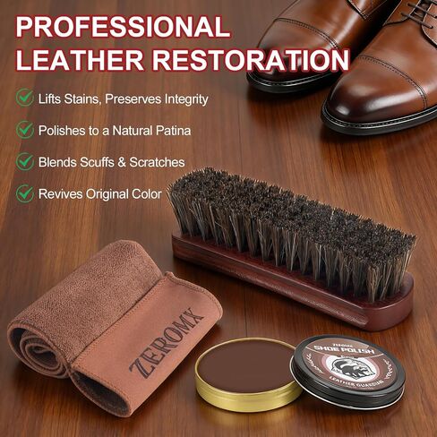 Shoe Care Kit for Men & Wsomen, 14Pcs Shoe Shine Kit for Men with Black Brown Neutral Mink Oil for Shoes, Care for Leather Boots, Shoe Cleaning Kit as Gift for Mens with Shine Sponges & Cloth in Kuwait