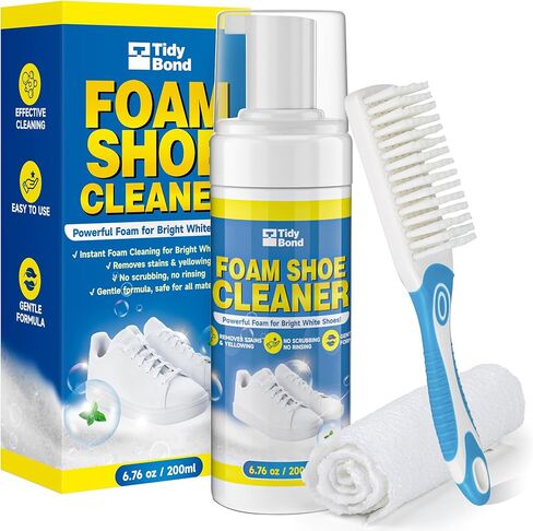 Shoe Cleaner 6.76 fl oz (200ml) – Sneaker Cleaner Foam for White Shoes, Deep Removes Stains & Dirt, Anti-Yellowing Shoe Cleaning Kit with Brush & Towel for Leather, Canvas, Knit, Rubber & More in Kuwait