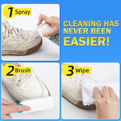 Shoe Cleaner 6.76 fl oz (200ml) – Sneaker Cleaner Foam for White Shoes, Deep Removes Stains & Dirt, Anti-Yellowing Shoe Cleaning Kit with Brush & Towel for Leather, Canvas, Knit, Rubber & More in Kuwait