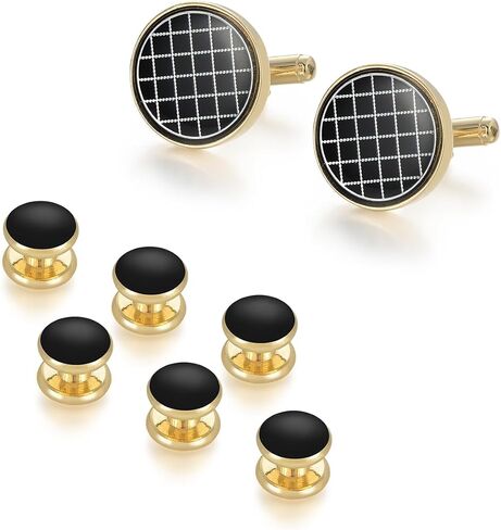 wynameleri Men's Jewelry Cufflinks and Studs for Tuxedo Shirts for Weddings, Business, Dinner, Round Tuxedo Buttons in Kuwait