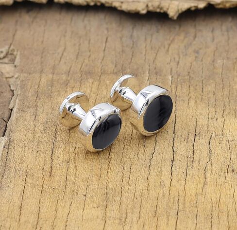 Men’s Black Onyx Tuxedo Shirt Studs Set of 5 – Premium 925 Sterling Silver for Weddings & Special Occasions in Saudi Arabia