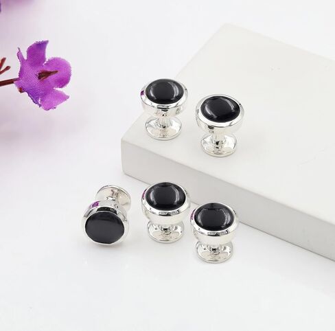 Men’s Black Onyx Tuxedo Shirt Studs Set of 5 – Premium 925 Sterling Silver for Weddings & Special Occasions in Saudi Arabia