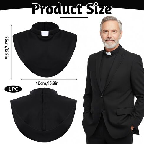 Professional Clergy Collar - Black Clergy Shirt Collars with Removable White Tab Insert, 1-Piece Unisex Detachable Priest Collar Minister Costume Accessory for Formal Wear & Role Play in Kuwait