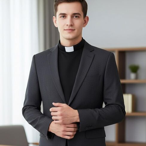 Professional Clergy Collar - Black Clergy Shirt Collars with Removable White Tab Insert, 1-Piece Unisex Detachable Priest Collar Minister Costume Accessory for Formal Wear & Role Play in Kuwait