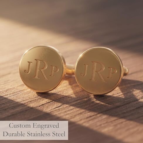 Personalized Gold Cufflinks for Men, Custom Engraved Stainless Steel Cuff Links, Monogram Initial Name Date or Handwriting Father’s Day Gift for Dad, Husband, Groom, Groomsmen in Kuwait