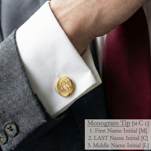 Personalized Gold Cufflinks for Men, Custom Engraved Stainless Steel Cuff Links, Monogram Initial Name Date or Handwriting Father’s Day Gift for Dad, Husband, Groom, Groomsmen in Kuwait