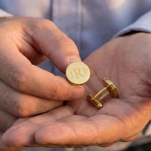 Personalized Gold Cufflinks for Men, Custom Engraved Stainless Steel Cuff Links, Monogram Initial Name Date or Handwriting Father’s Day Gift for Dad, Husband, Groom, Groomsmen in Kuwait