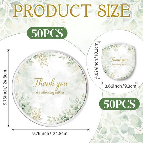 50 Pcs Wedding Foldable Flying Disc Fans Thank You Hand Fans with Bags Gifts Bulk for Bridal Baby Shower Birthday Summer Party Favors Gift Decorations (Green Eucalyptus) in Kuwait