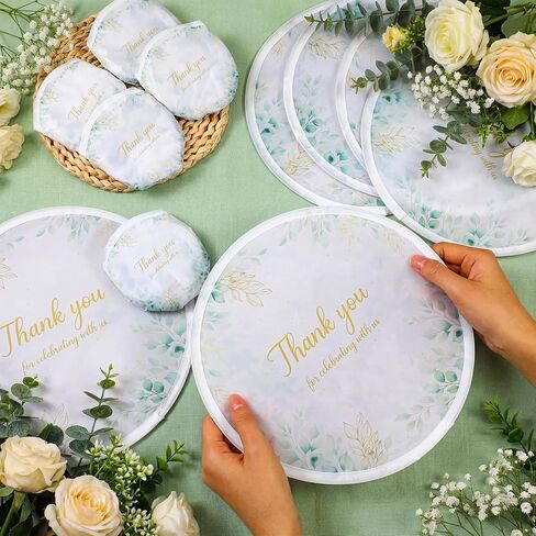 50 Pcs Wedding Foldable Flying Disc Fans Thank You Hand Fans with Bags Gifts Bulk for Bridal Baby Shower Birthday Summer Party Favors Gift Decorations (Green Eucalyptus) in Kuwait