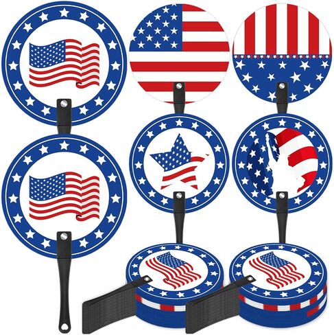 50 Pcs 4th of July Handheld fans Independence Day Fans Bulk Summer Plastic Round Stars Stripes Fan with Handle for Memorial Day Fourth of July Independence Day Party Favors Parade Gifts (Patriotic) in Kuwait