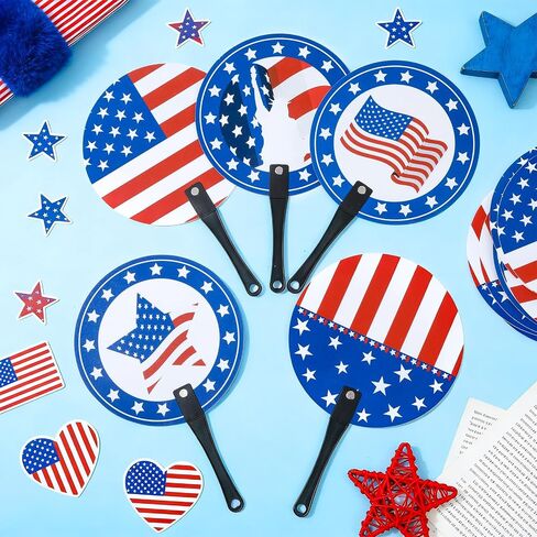 50 Pcs 4th of July Handheld fans Independence Day Fans Bulk Summer Plastic Round Stars Stripes Fan with Handle for Memorial Day Fourth of July Independence Day Party Favors Parade Gifts (Patriotic) in Kuwait