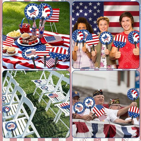 50 Pcs 4th of July Handheld fans Independence Day Fans Bulk Summer Plastic Round Stars Stripes Fan with Handle for Memorial Day Fourth of July Independence Day Party Favors Parade Gifts (Patriotic) in Kuwait
