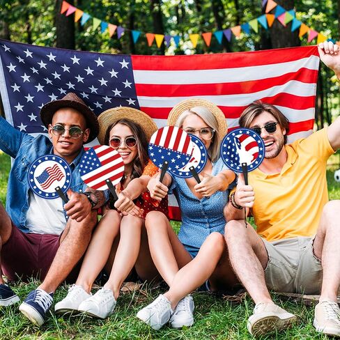 50 Pcs 4th of July Handheld fans Independence Day Fans Bulk Summer Plastic Round Stars Stripes Fan with Handle for Memorial Day Fourth of July Independence Day Party Favors Parade Gifts (Patriotic) in Kuwait