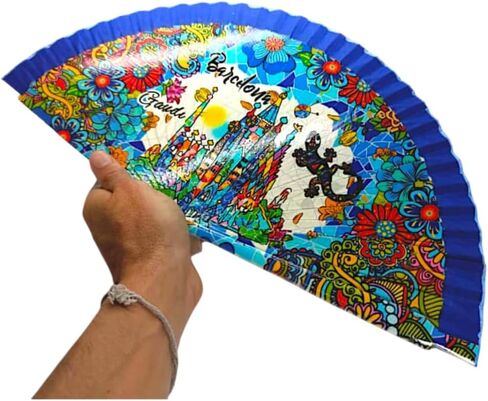 BDM Barcelona Spanish Wooden Fan Inspired by Barcelona and Gaudí | Made in Spain | Travel Souvenir and Original Gift | Trencadís-Style Mosaic Art in Saudi Arabia